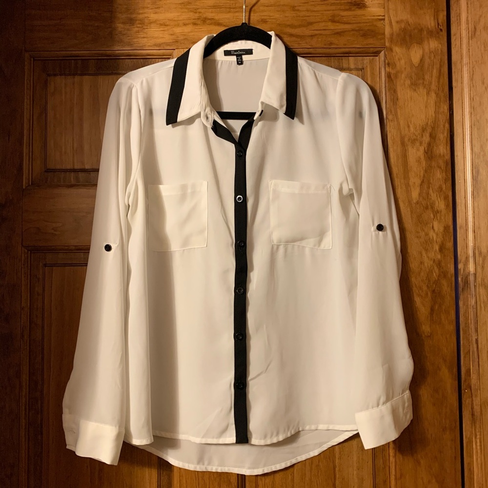 White blouse top with black trim